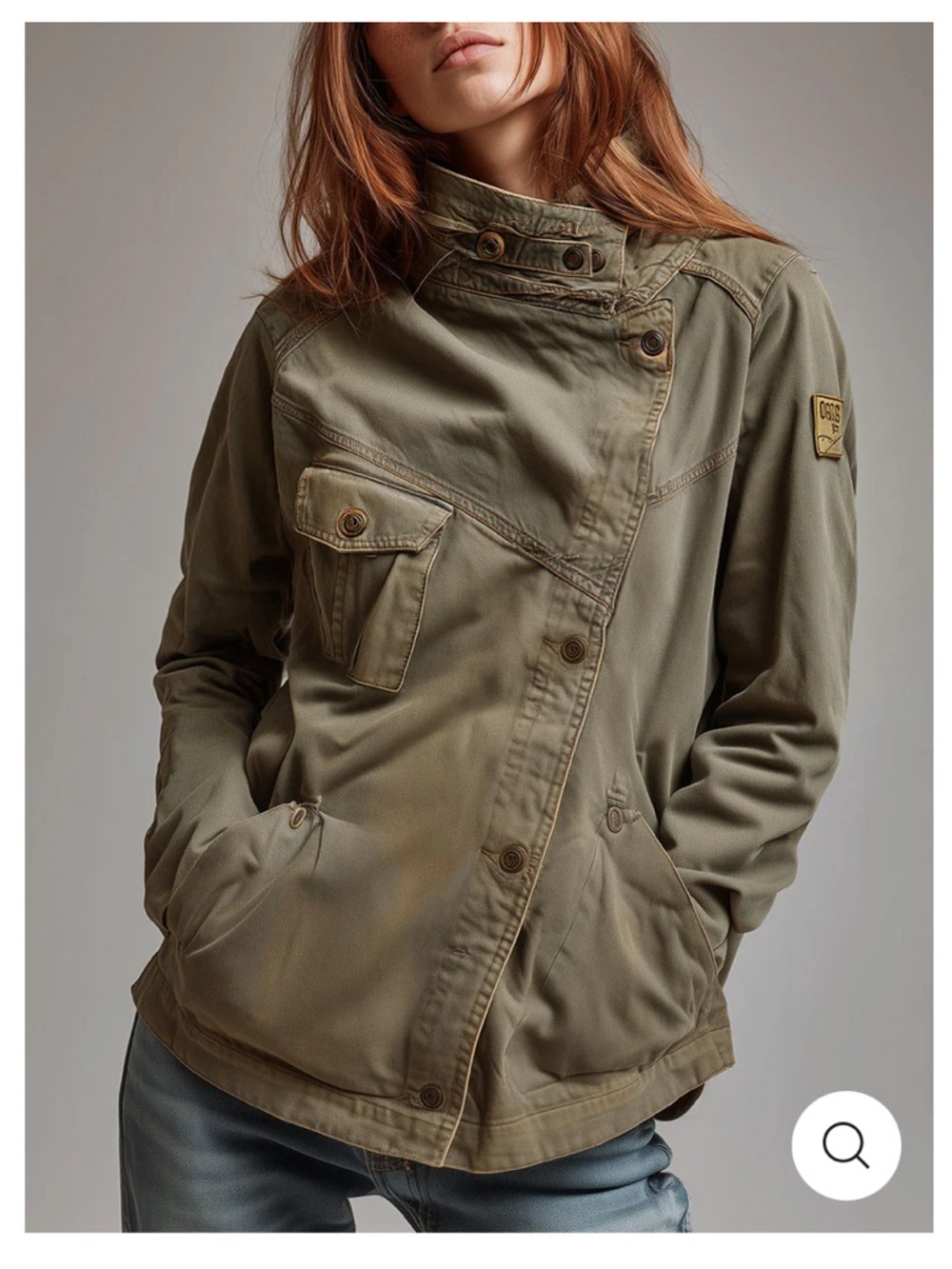 Futario Retro Stand Collar Slanted Placket Pocket Jacket